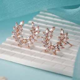 DressBerry Rose Gold-Plated Cubic Zirconia Studded Contemporary Studs-14