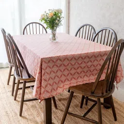 The Yard House Pink Ethnic Motifs Printed Anti-Slip Cotton 4-Seater Table Cover-image-74