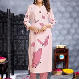 MOJILAA Women Animal Printed Linen Kurta with Trousers-17