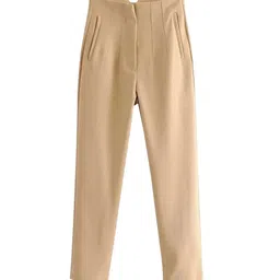Alamode By Akanksha Women Tapered Fit Brown Luxe Fred Formal Trousers-image-79