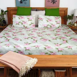 HARYANA HOOPS Beige & Pink Floral Printed 220 TC Queen Bedsheet Set 2.50m x 2.25m-image-8