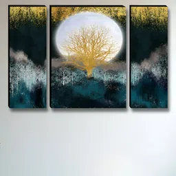Aura Black & White 3 Pieces Wood Tree And Moon Wall Paintings-image-94