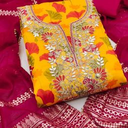 kalini Yellow Soft Chanderi Sequence Embroidery Work Unstitched Dress Material-picture-45