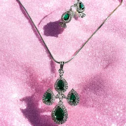 DressBerry Rhodium-Plated Cubic Zirconia-Studded Jewellery Set-picture-31