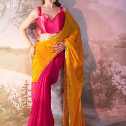 Kalista Colourblocked Sequinned Pure Georgette Ready to Wear Saree-14