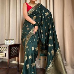 SHOP DROP Floral Woven Design Pure Silk Banarasi Saree-image-90