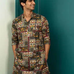Shasak Men Checked Cold-Shoulder Sleeves Kurta-1