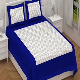 Myntra Elegant Homes Blue & White 120 TC Queen Bedsheet with 2 Pillow Covers-image-73
