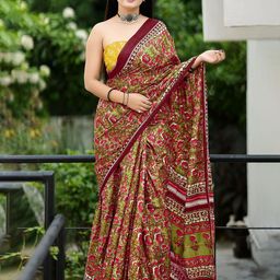 HERE&NOW Pure Cotton Bhagalpuri Saree-image-25