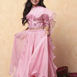 Biba Girls Embroidered Ready to Wear Lehenga & Blouse With Dupatta-image-43