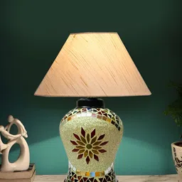 Aura Off White Wooden & Mosaic Glass Traditional Frusturical Shaped Table Lamp-image-24