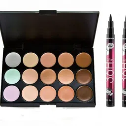 Lenon Set Of 3 15 Colour Contour Palette & 36 Hr Eyeliner- 2.5 g- Black - Nude- Blue-7