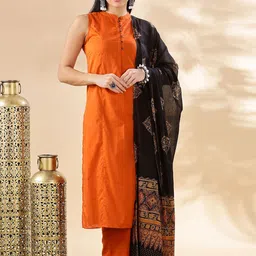 Anouk Mandarin Collar Panelled Pure Cotton Straight Kurta With Palazzos & Dupatta-picture-39