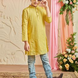 MASTARANG Boys Yellow Sequenced Kurta-34