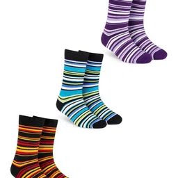 Dynamocks Unisex Pack Of 3 Striped Calf-Length Socks-70