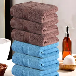Kuber Industries Brown & Blue 6 Pieces Cotton Highly Absorbent 225 GSM Face Towel-78
