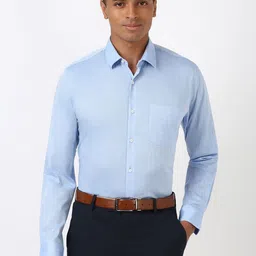 Peter England Men Spread Collar Solid Cotton Slim Fit Formal Shirt-image-96