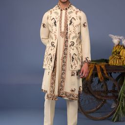 KALPRAAG Men Floral Embroidered Regular Sequinned Kurta with Trousers & With Dupatta-picture-1