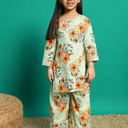Readiprint Fashions Girls Floral Printed Gotta Patti Pure Cotton Kurti with Palazzo-image-14