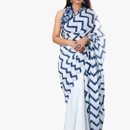 TROPWEAR Block Print Pure Cotton Saree-image-96