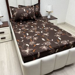 Pure Decor Brown & Grey Floral 250 TC Single Bedsheet with 2 Pillow Covers-picture-33
