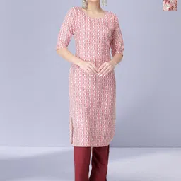 HERE&NOW Selection Of 2 Ethnic Motifs Printed Round Neck Straight Kurta-image-77