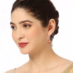 Anouk Set Of 3 Artificial Stones Studded & Beaded Meenakari Dome Shaped Jhumkas image 3