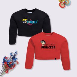 YK X Minute Mirth Girls Set of 2 Printed Crop Sweatshirts-41