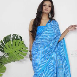 HERE&NOW Striped Pure Cotton Bagru Saree-image-62