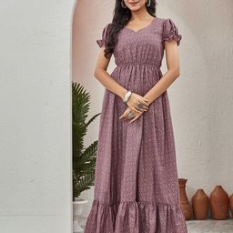 Chandbaali Women Floral Print Puff Sleeve Fit & Flare Maxi Dress-image-81