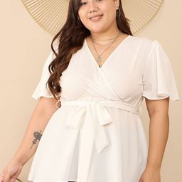 Berrylush Curve Women Flared Sleeve Tie-Ups Empire Top-image-91