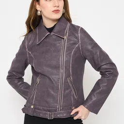 Madame Women Polyester Biker Jacket-image-32