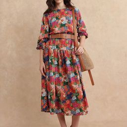 RAREISM Women Floral Printed A-Line Midi Dress-picture-22