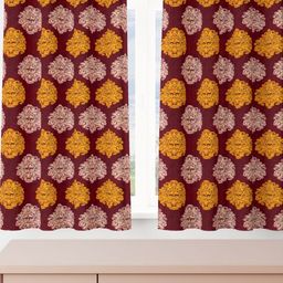 POORAK Red 2 Pieces Floral Sheer Window Curtain-35