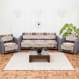 Aura Brown & Off White Cotton Sofa Cover-image-67