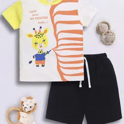 LITTLE NINJA Boys Printed Round Neck Pure Cotton Top With Shorts-image-66