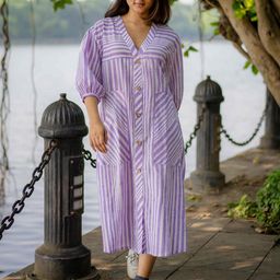 Nuchic Striped A-Line Midi Dress-image-70
