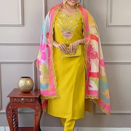 KALINI Women Ethnic Motifs Embroidered Regular Kurta with Trousers & With Dupatta-19