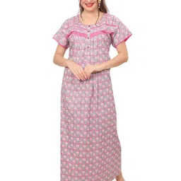 Ms.Lingies Women Floral Printed Round Neck Pure Cotton Maxi Nightdress-picture-43