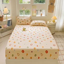 JC HOME Orange Colored & Green Printed Pure Cotton 220 TC Queen Bedsheet Set 2 m x 1.5 m-17