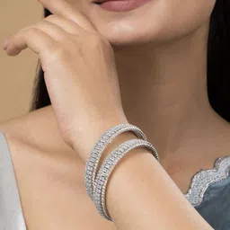 TEEJH Set Of 2 Silver-Plated Artificial Stones and Beads Oxidised Bangles image 3