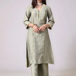 Sangria Girls Yoke & Border Gotta Patti Square Neck A-Line Kurta & Trousers-image-40