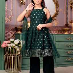 Aarika Girls Ethnic Motifs Embroidered Regular Sequinned Kurta with Sharara & With Dupatta-3