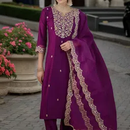 Moda Rapido Women Ethnic Motifs Embroidered Regular Thread Work Kurta with Trousers & With Dupatta-48