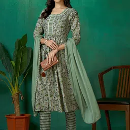 DIVASTRI Women Floral Printed Regular Gotta Patti Pure Cotton Kurta with Trousers & With Dupatta-image-45