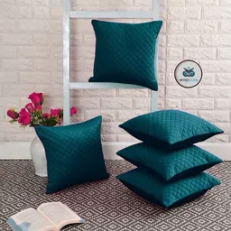 WISE HOME Green Set of 5 Checked Velvet Rectangle Cushion Covers-image-2