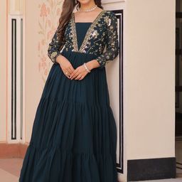JATRIQQ Sequins & Zari Embroidered V-Neck Maxi Gown-image-12