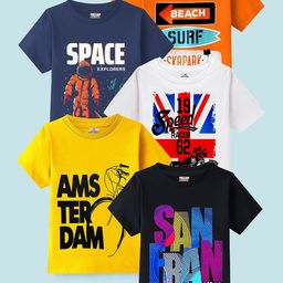 KUCHIPOO Boys 5 Printed Applique T-shirt-image-46