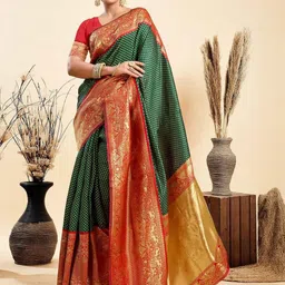 HERE&NOW Woven Design Zari Silk Blend Kanjeevaram Saree-picture-5