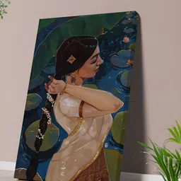 Aura Gold-Toned & Green Traditional Indian Canvas Wall Art-image-51